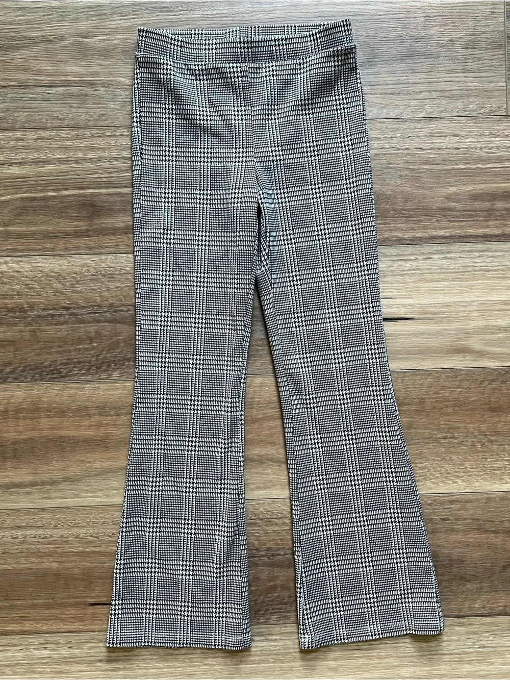 GAP Kids Black & White Glen Plaid Flare Pull on Pants girls size 12
